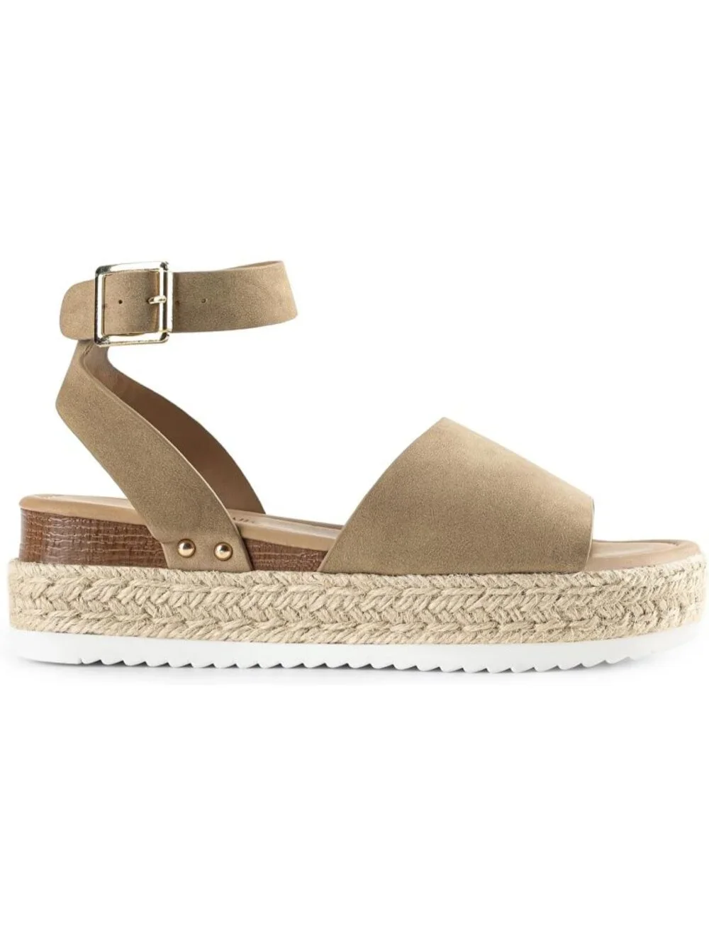 Women's Taupe Comfortable Platform Espadrilles Ankle Strap Wedge Sandal Shoes